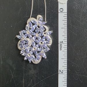 Elegant Silver and Purple Floral Pendant Necklace